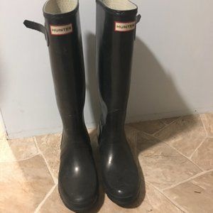 Black Original Gloss Hunter Boots Size 8